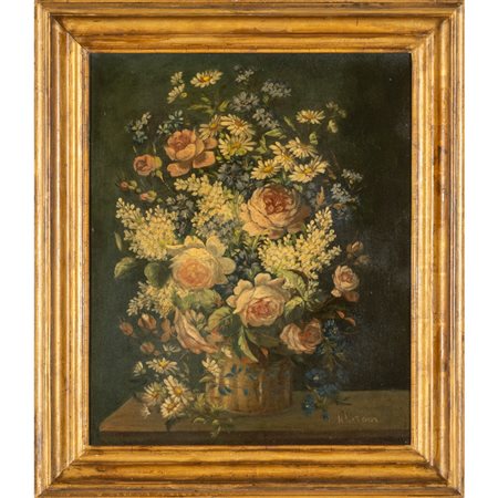 Scuola italiana sec.XVIII "Fiori" olio <br>cm. 