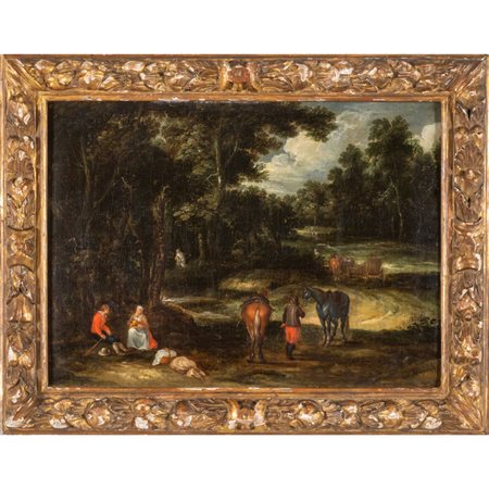 Scuola fiamminga sec.XVII "Paesaggio animato da 