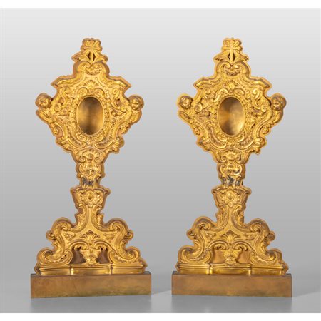 Coppia di reliquari in bronzo dorato, 