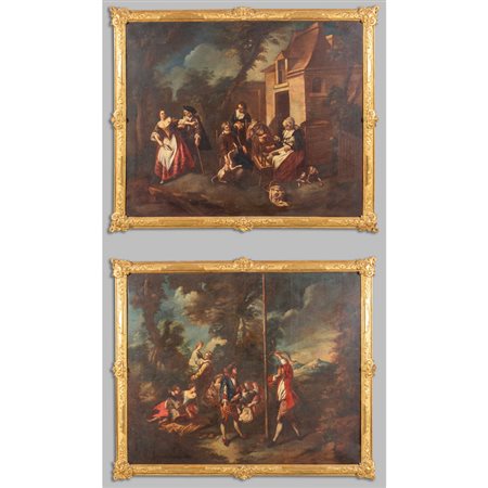 Scuola francese sec.XVIII "Scene di genere" 