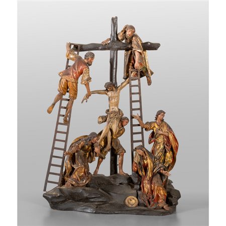 Importante e raro gruppo scultoreo in legno 