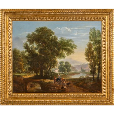 Scuola fiamminga sec.XVIII "Paesaggio fluviale 