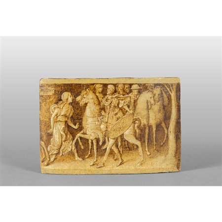 Elemento di scatola in legno raffigurante scena 