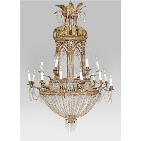 Grande lampadario a tempietto a diciotto luci in 
