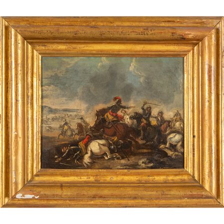 Scuola italiana sec.XVII "Battaglia" olio, 