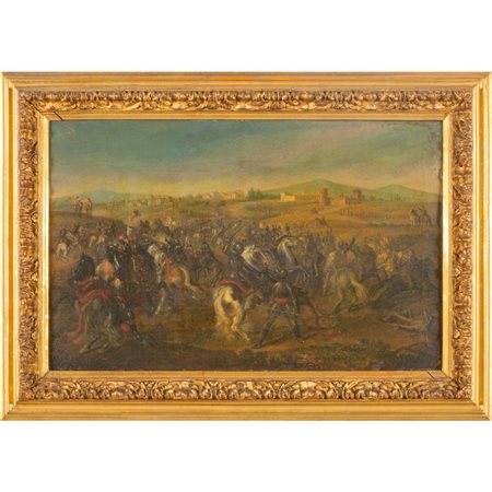 Scuola italiana sec.XVIII "Scontro di cavalleria" 