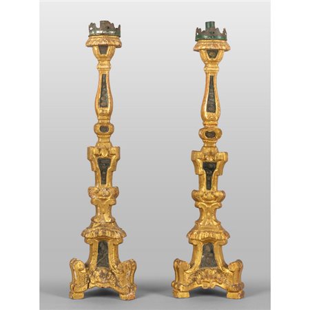 Coppia di candelieri Luigi XIV in legno 