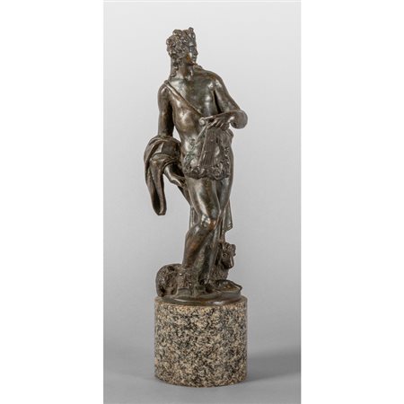 Apollo, scultura in bronzo a patina scura, base 