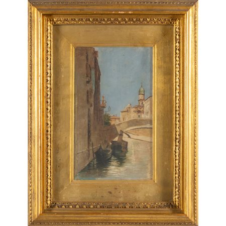 Scuola veneta sec.XIX<br>Calle veneziana<br>olio 