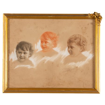 George Bonnet<br>Teste di fanciulli<br>pastello 