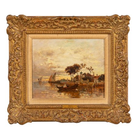 H.Rasch (sec.XIX)<br>Gondola in laguna<br>olio   