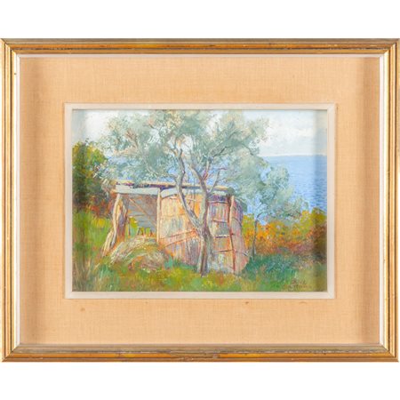 Ave Bassano <br>Capanna sul mare   <br>olio su 