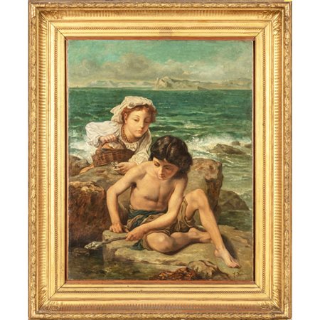 EGISTO FERRONI (1835-1912) <br>Fanciulli in riva 