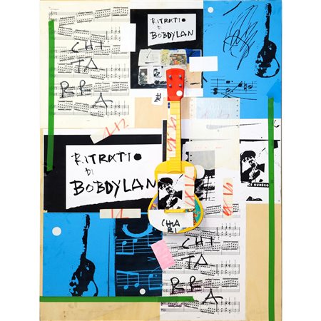 Giuseppe Chiari (1926 - 2007)  - Chitarra, ritratto di Bob Dylan, 2005
