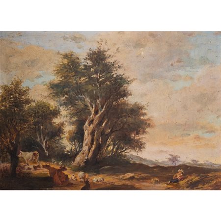 PITTORE DEI PRIMI DEL '900, Paesaggio, Olio su cartone