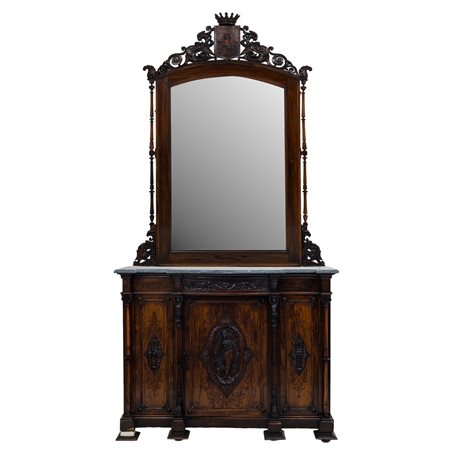 MANIFATTURA SICILIANA DEL XIX SECOLO, Credenza con specchiera