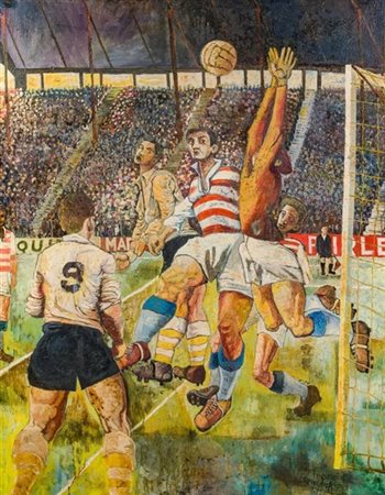 François SZULMAN (1931-2024). "Le match de football" 1956. Olio su tela cm. 146