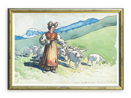 GIOVANNI GUARLOTTI (1869-1954) - Costume della valle di Lanzo Torinese - Tornetti - Viù