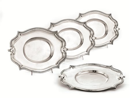 QUATTRO VASSOIETTI, BULGARI, SECOLO XXin argento sterling, di forma ovale...