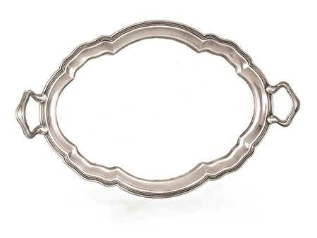 GUANTIERA, SECOLO XXin argento di forma ovale sagomata, due anse a volute, cm...