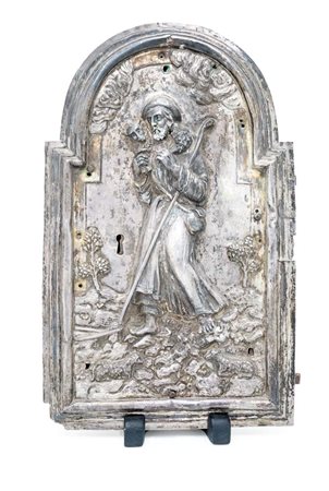  
Antico sportello di ciborio in argento e rame, Napoli, XIX secolo 
 cm 33x20,5
