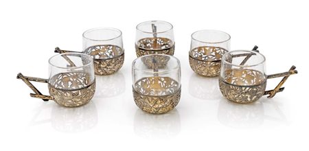  
Servizio da liquore in vetro e argento, inizi XX secolo 
 cm 4x7x4 - gr. 120