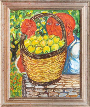 GIUSEPPE MIGNECO - Contadino e cesto di limoni, anni '70
