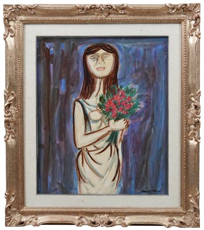 GIUSEPPE MIGNECO - Donna con fiori rossi, anni '60