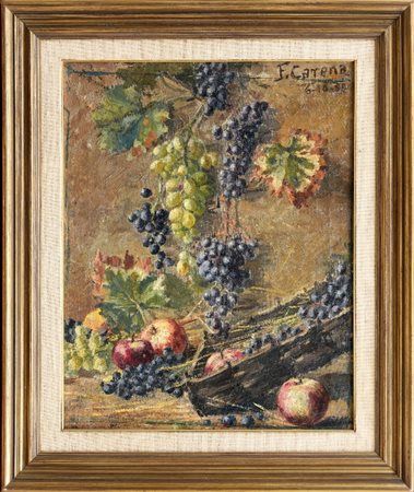 FELICE CARENA - Natura morta con uva e mele, 1898 