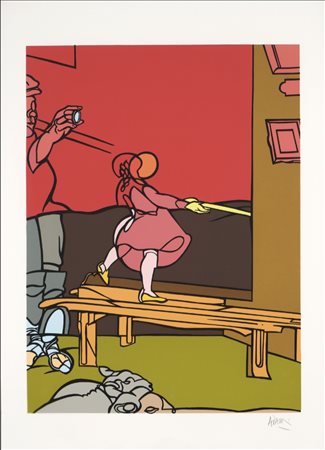 VALERIO ADAMI, (1935), 70 X 100 cm, Senza titolo, litografia a colori, es....