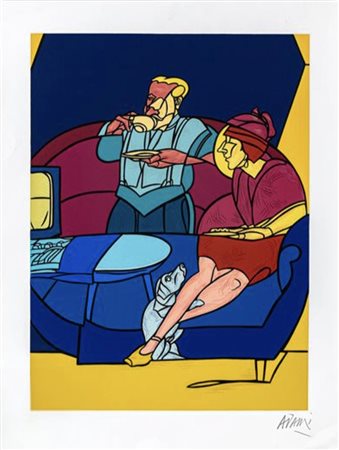 VALERIO ADAMI, (1935), 65 X 50 cm, Senza titolo Serigrafia su carta ex EA,...
