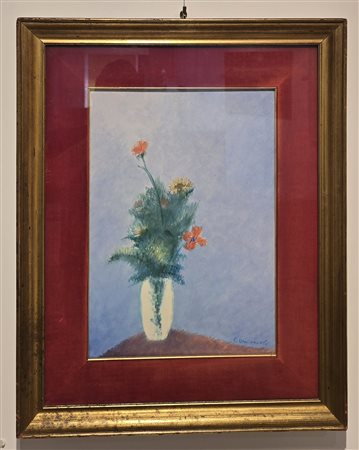 OMICCIOLI GIOVANNI, 50 X 35 cm, olio su cartone , titolo “ Vaso con fiori “ ,...