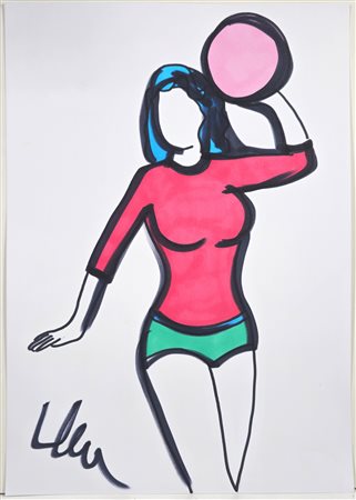 MARCO LODOLA, 42 X 30 cm, Senza Titolo, pennarelli su cartoncino. Firma in...