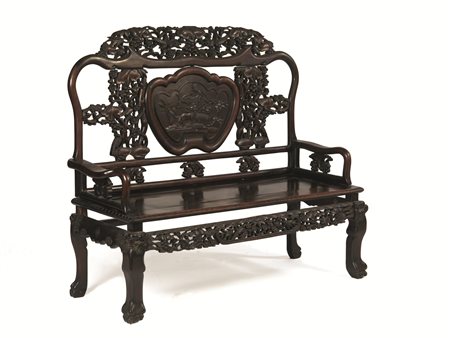 SALOTTO, CINA SEC. XIX -XX&nbsp; in legno duro composto da sei poltrone,...