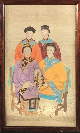 DIPINTO CINA SEC. XX&nbsp; su carta raffigurante ritratto familiare alt. cm...