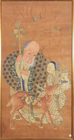 GRANDE PANNELLO CINA DINASTIA QING, SEC. XIX&nbsp; in tessuto Kesi ricamato...