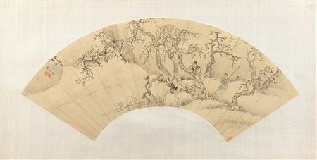 VENTAGLIO CINA DINASTIA QING&nbsp; dipinto su carta raffigurante due saggi...