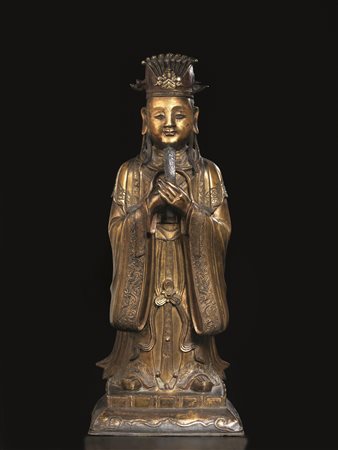 SCULTURA CINA DINASTIA MING SEC XVIIin bronzo dorato raffigurante il terzo...