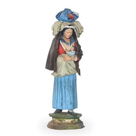 Bongiovanni Vaccaro (Caltagirone  1807 - Caltagirone 28 novembre 1889)  - Personaggio popolare femminile, figurina in terracotta policroma