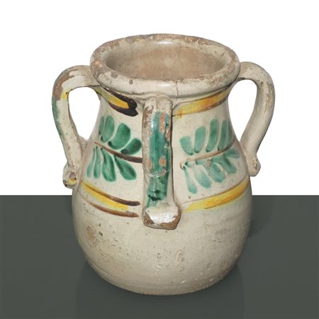 Vaso in maiolica di Caltagirone dipinto policromo, Fine 19°  