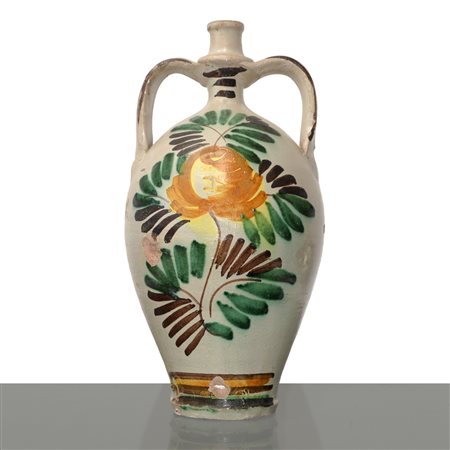 Quartara con manici in maiolica di Caltagirone in pasta bianca