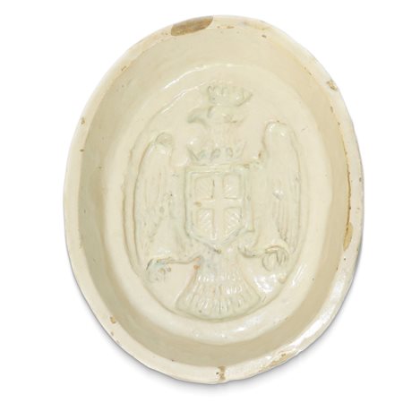 Formella ovale in maiolica di Caltagirone con stemma della città