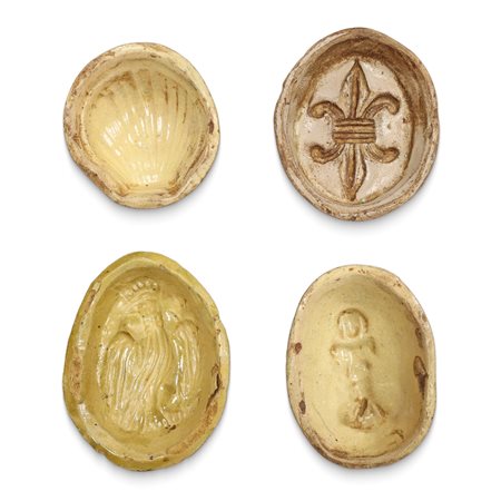 N°4 Formelle per mostarda in maiolica di Caltagirone con stemmi