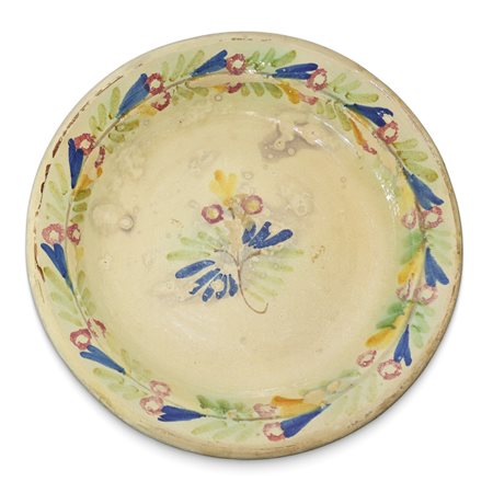 Piatto in maiolica di Caltagirone invetriato policromo, Primi 20°  
