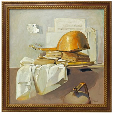 Saro Tricomi (Catania  1937 - 2021)  - Mandolino giallo e drappo, 2010