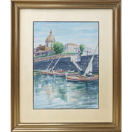 E. Murabito - Veduta di Catania con barche