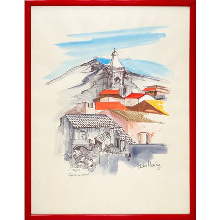 Scorcio di paese con Etna sullo sfondo, 1986