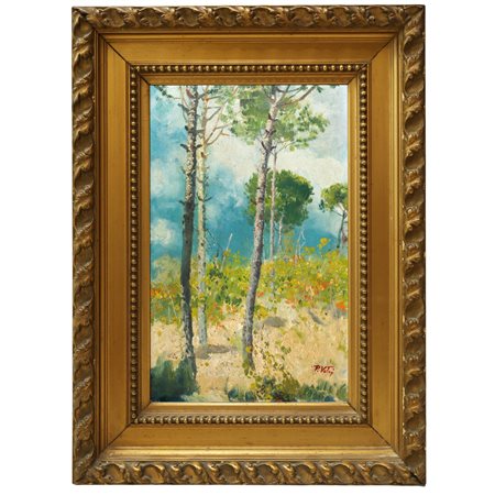Paolo Vetri (Enna 1855 - Napoli 1937)  - Paesaggio con alberi