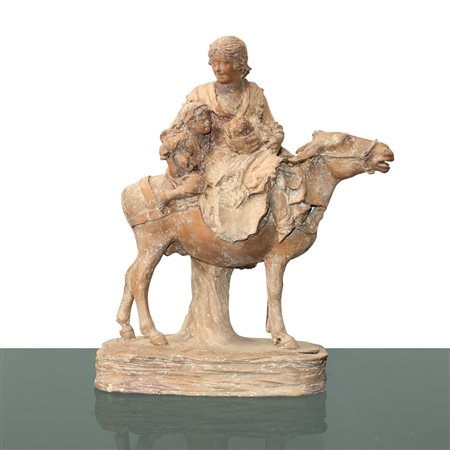 Cav. Giacomo Vaccaro (Caltagirone 1847 - 1931)  - Popolana sul mulo con bambini