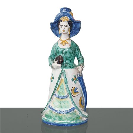 Lumiera in maiolica policroma di Caltagirone a forma di dama